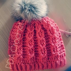 Hot pink flamingo colored cables stitch beanie